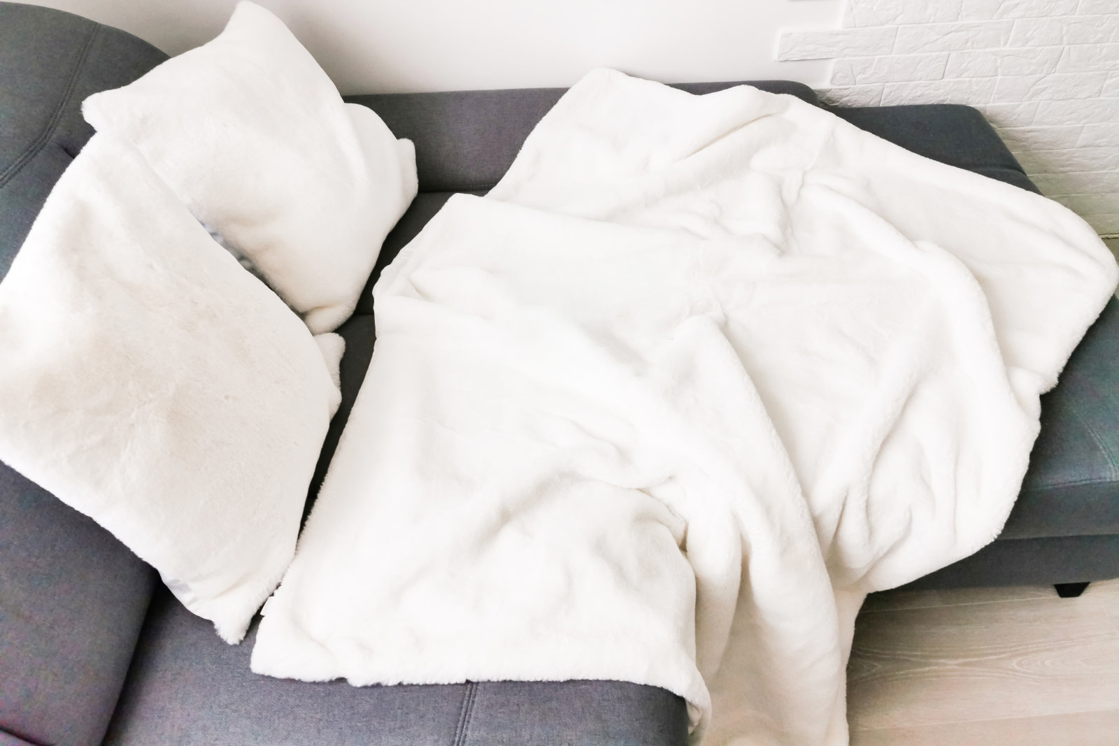 white pillows on a gray sofa background decoration